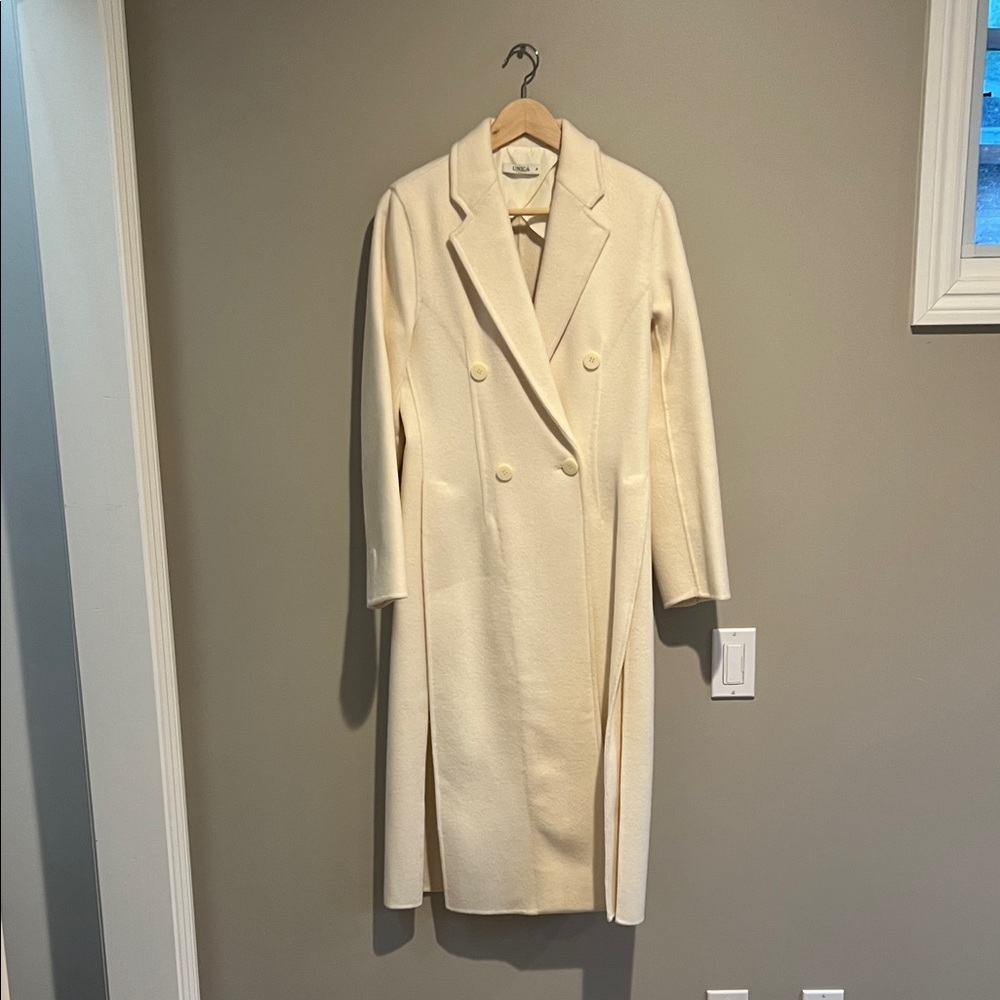 Cream Double-Breasted Wool Coat